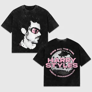 Harry Styles Kiss All The Time Disco Occasionally Vintage Graphic T-Shirt, 90s Bootleg Style Rap Tee, Acid Wash Black Streetwear, Oversized Streetwear Retro Concert Merch, Pink Sunglasses Disco Ball Design, Y2K Aesthetic Unisex Gift Tee