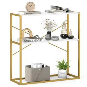 COSTWAY - 36" Console Table 2-Tier Entryway Table with Wooden Open Shelves and Metal Frame-White