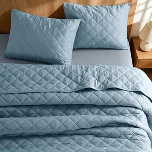 Luxury  Quilt Set  Size 3 count, Soft  Stitch  Comforter Set with 2 Pillow Shams, Lightweight Coverlet Bedspread Bedding Set for  Seasons, Stormy Blue