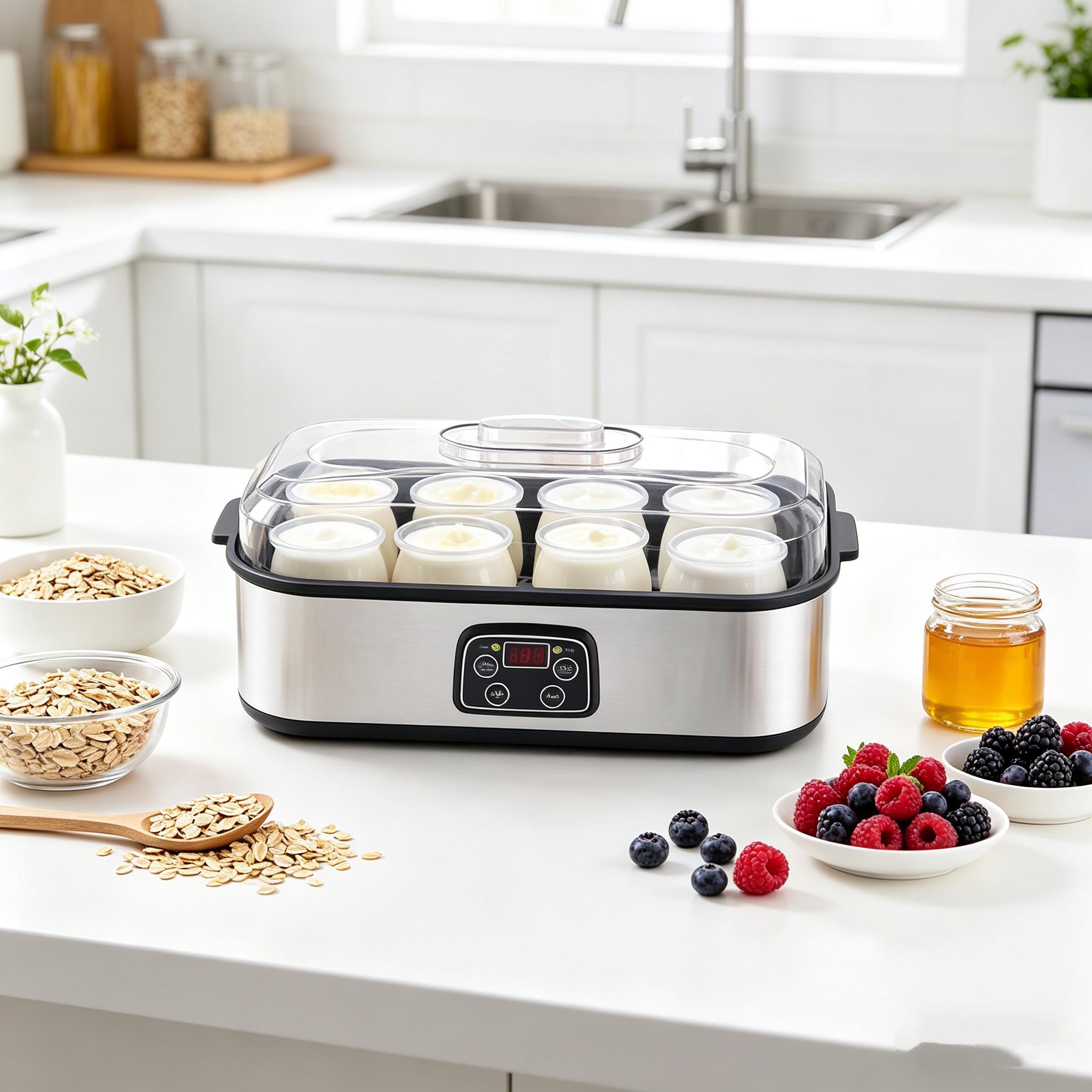 1pc Family 8-Cup Automatic Yogurt Maker, Multifunctional Electric Fermenter with US Plug, Makes Yogurt Jam Ice Cream Pudding, Complete Jar Set for Home Breakfast & Healthy DIY Snacks