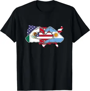 100%cotton Heart hands Mexico and Argentina. USA flag T-Shirt