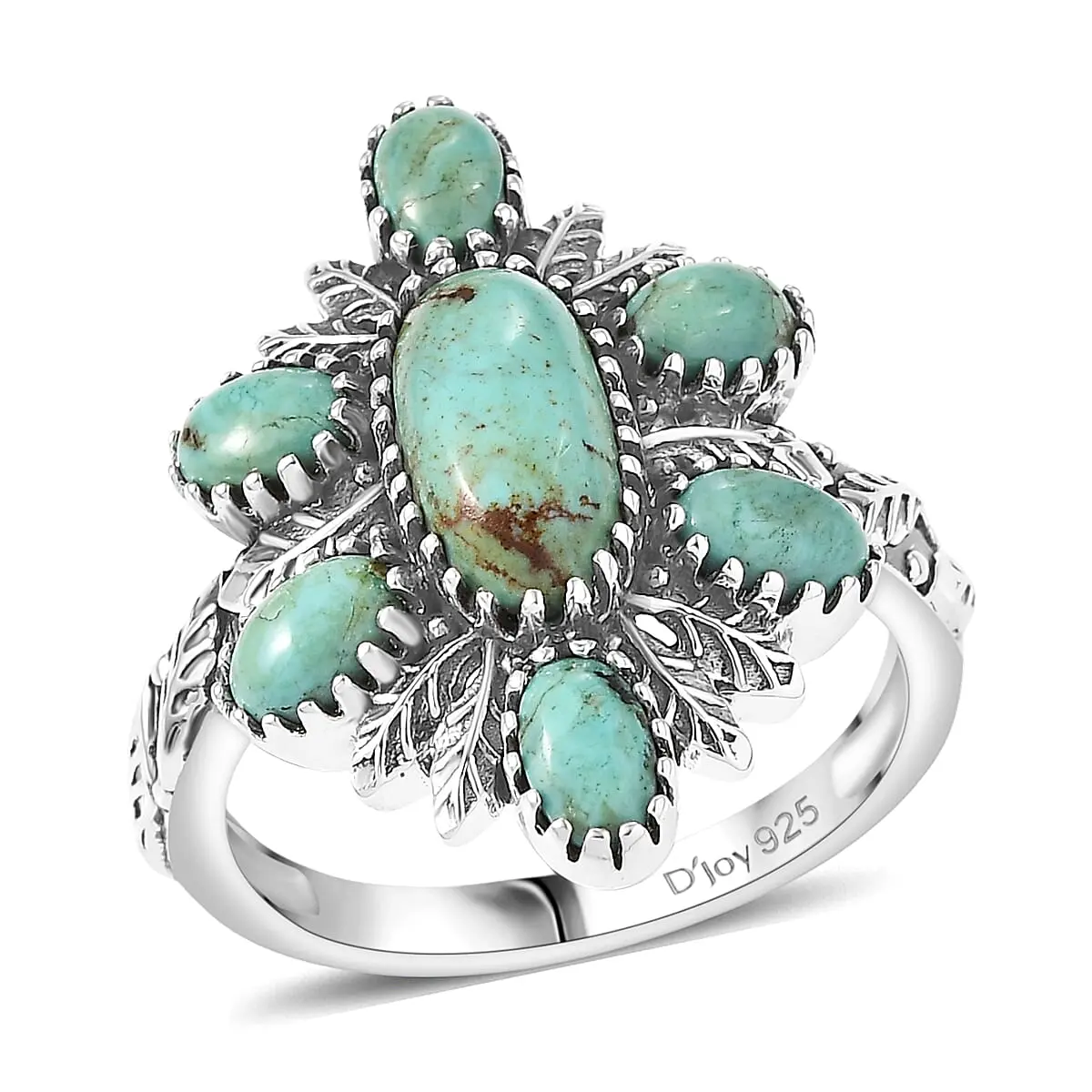 D'Joy Artisan Crafted Premium Royston Turquoise Ring in Black Oxidised Sterling Silver (Size 10.0) 3.00 ctw