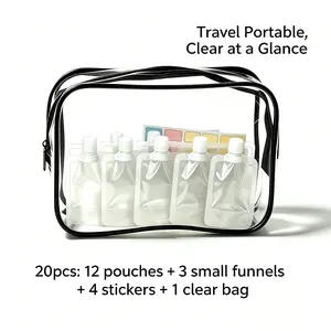 Portable Travel Makeup Organizer: Includes 1 transparent, waterproof makeup bag and 12 transparent, portable squeeze pouches. This zippered makeup organizer is reusable and refillable, making it perfect for travel and everyday use.