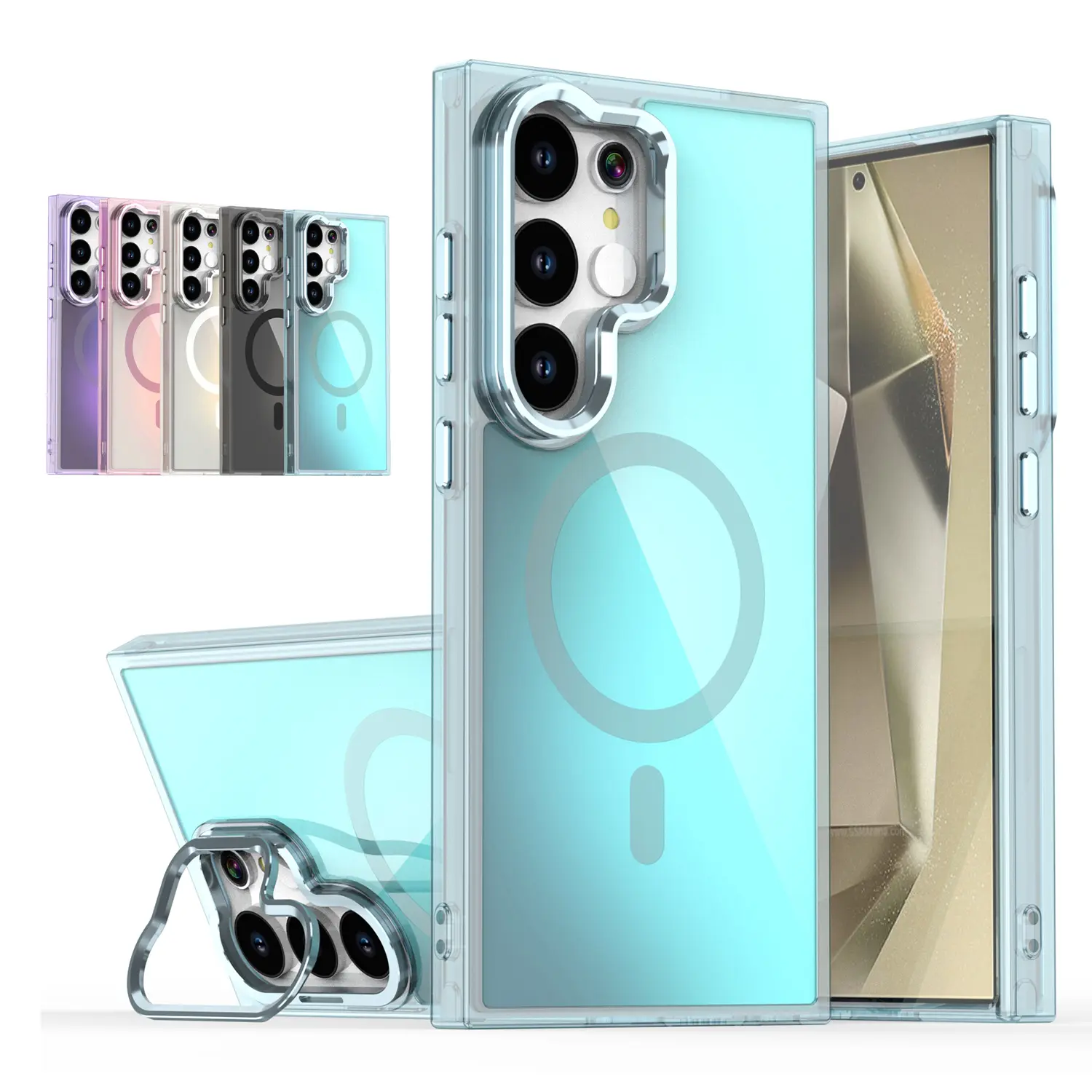 Military Grade Drop Proof MagSafe Case For Samsung Galaxy S26 S25 S24 S23 Ultra Plus FE | Aluminum Alloy Lens Kickstand, Shockproof Bumper Slim Hard, Chameleon Iridescent Gradient Back