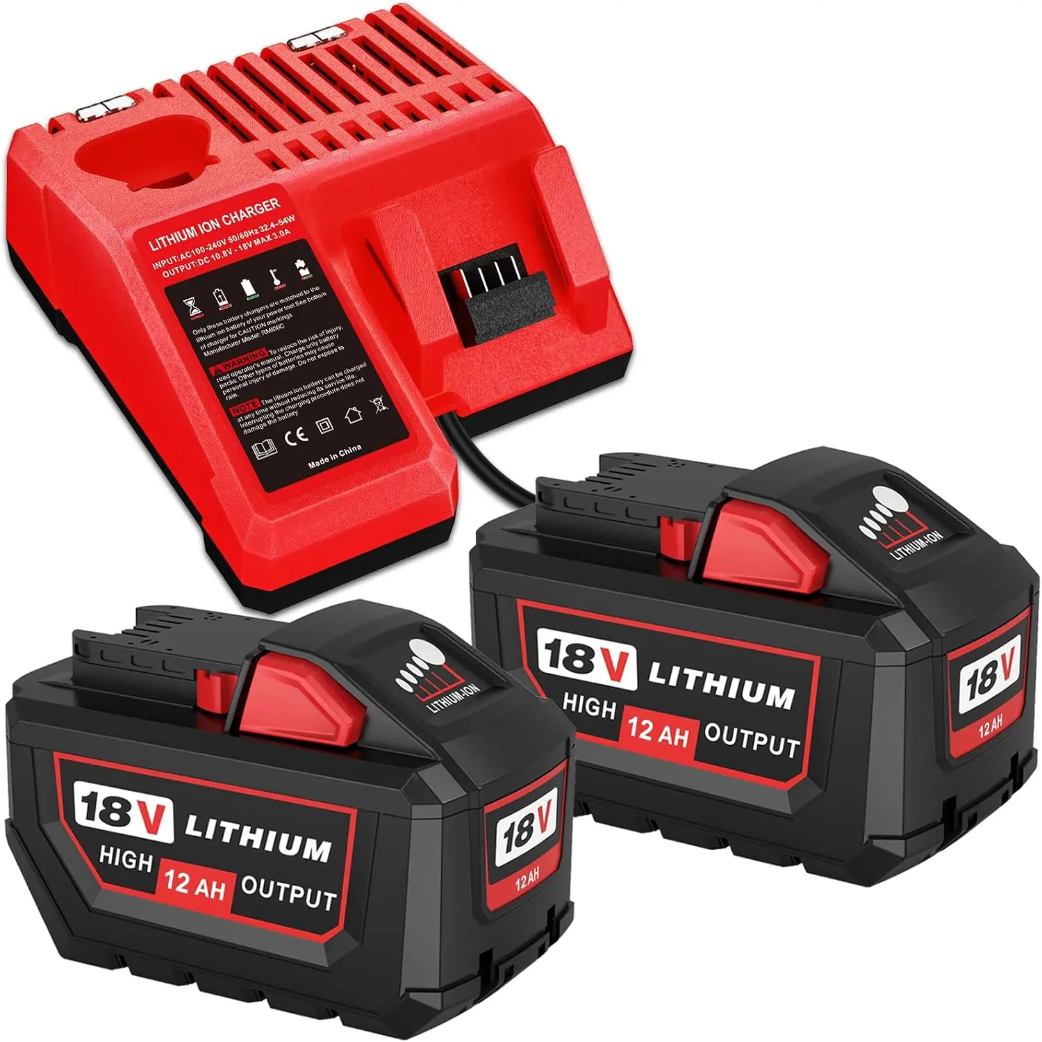Upgraded 12.0Ah 18V Replacement Battery & Charger Combo for Milwaukee, Compatible with 48-11-1850 Series Power Tools