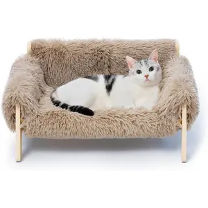 Cat Couch Bed, Pet Sofa for Indoor Cats Wooden Indoor Elevated Cat Beds with Removable Mattress Cover Suitable for Kitty, Puppy or Small Animal (Brown, Medium) christmas valentine gift