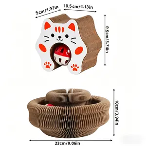 Magic Organ Scratcher Foldable Accordion Scratch Board with Bell Ball Interactive Cardboard Toy for Indoor Furniture Protection cat lover