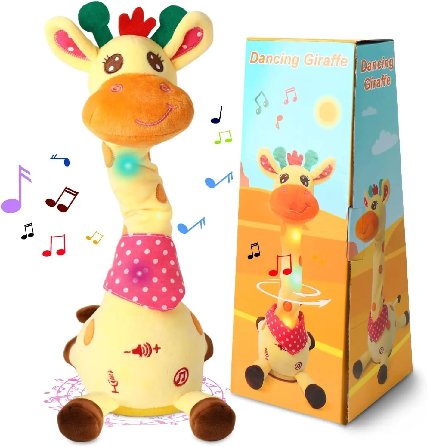 Dancing Talking Giraffe Stuffed Animal Toy, Baby Sound Toy with Voice Repeating, Glowing Musical Gifts for 1-3 Years Old Toddlers, Kids