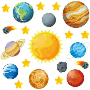 42 Pcs Solar System Planet Cutouts Sun 8 Planets Galaxy Wall Decal for Bulletin Board Outer Space Room Birthday Party Decorations
