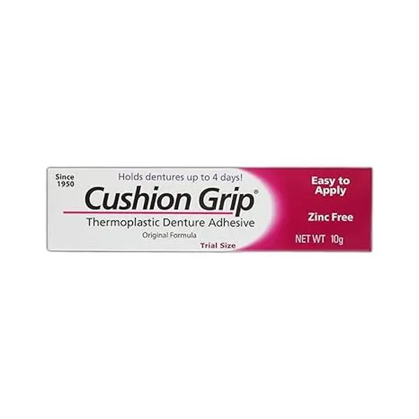 Cushion Grip Thermoplastic Denture Adhesive, 0.35 oz (Travel Size) | Refits and Tightens Loose Dentures for Up to 4 Days | Non-Glue, Zinc-Free, Waterproof Formula, Acts Like a Soft Reliner
