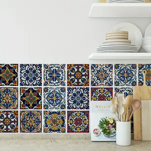 30pcs Peel and Stick Tile Stickers Vintage Spanish Talavera Style Vinyl Decals Waterproof Backsplash for Kitchen Bathroom Walls Removable Home Decor Accent 4x4inch Geometric Blue Ornaments