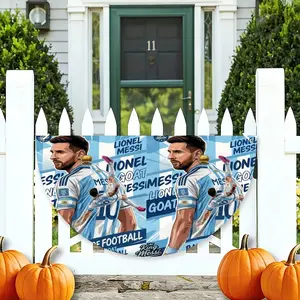 Semi-Circular Football Superstar Banner, 7#/10# Soccer Legend Messi or Ronaldo Fan Flag with Rope, Weather-Resistant Polyester Garden Yard Porch Fence Festive Decorative Bunting for Sports Fans
