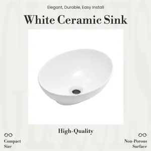 Elegant 16" x 13" x 5.5" White Oval Ceramic Countertop Bathroom Vanity Vessel Sink Durable Easy Install & Clean Versatile Design