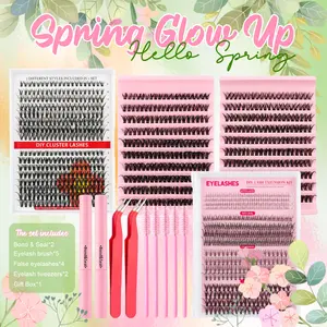 Mixed Styles Lash Clusters Kit, 1 Set Mixed Length Individval Eyelash Extensions Kit, Self Grafting False Eyelashes with Applicators, Prefessional Eye Makeup Accessories for Women Beginner Friendly DIY Gift Set for Home Use