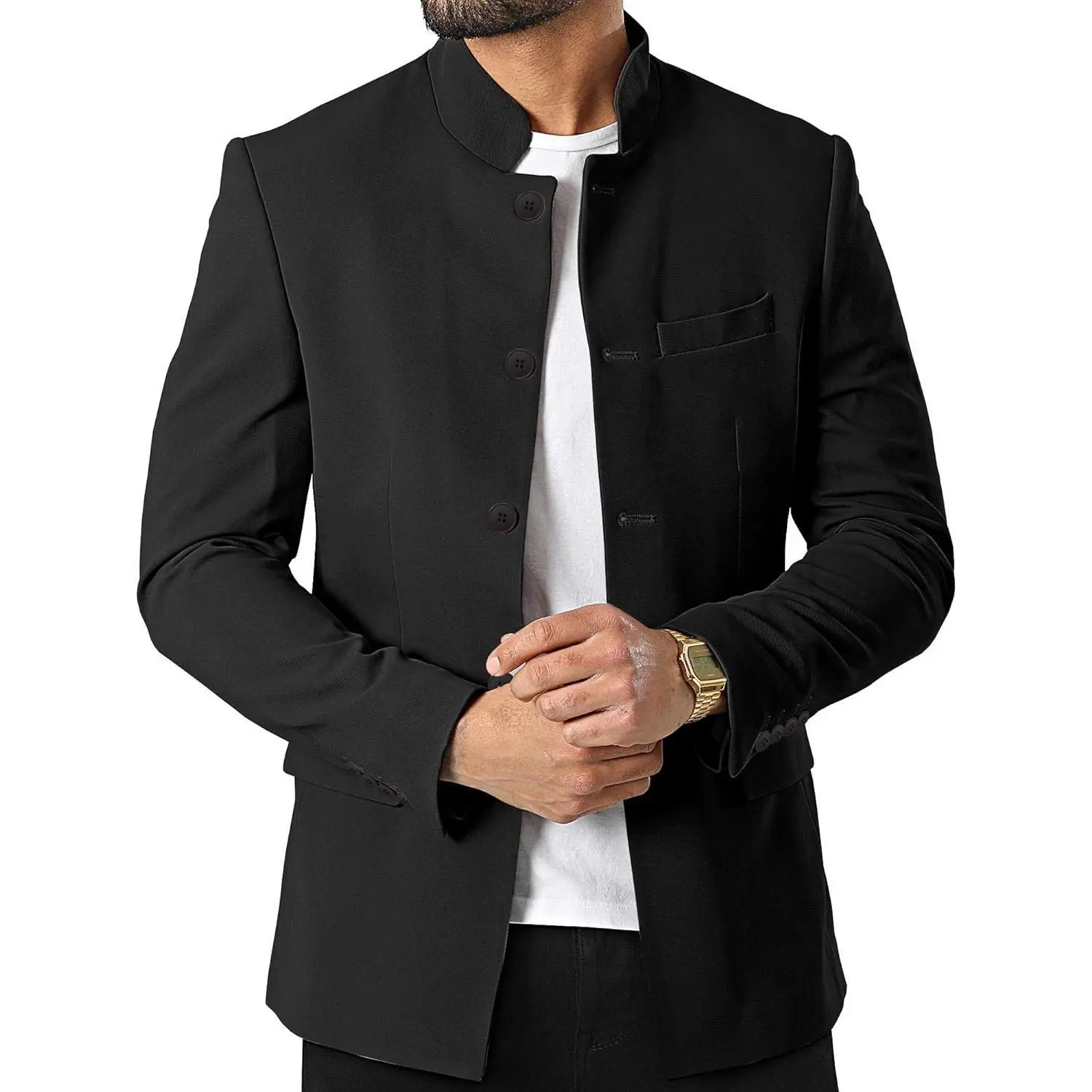 PASLTER  Mens Casual Suit Blazer Jackets Stand Mandarin Collar Lightweight Lined Sport Coats Business Coats Overshirt Menswear