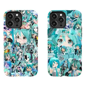 Hatsune Miku themed phone case, blue and green color scheme, a visually stunning anime style. Suitable for iPhone 17/16/15/14/13/12/11 Pro Max/Plus and Samsung Galaxy S23FE/22/23/24/25.