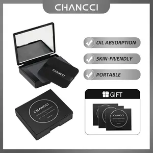 CHANCCI Black Magnetic 2-in-1 Oil Blotting Setting Sheets with Powder, Cosmetic Mirror Puff & Recyclable Pack, 150 Sheets (1 Box + 3 Refills) for Oil Control, Smooth Fresh Look, Outdoor Use