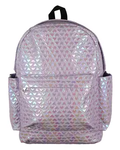 PJammy Iridescent Lilac Hearts Backpack All-Over Design 16" Book Bag School Tech Sleeve