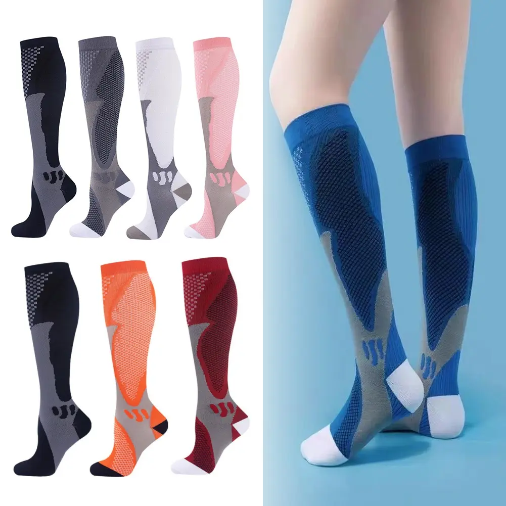 3Pairs Compression Sports Socks,Knee High Calf Leg Athletic Support,Breathable,Moisture-Wicking,Graduated Pressure,Shock Absorption,for Running,Gym Fitness,Yoga