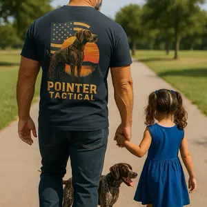 Pointer Tactical GSP in Sunset and Vest T-Shirt with American Flag Design for Dog Lovers