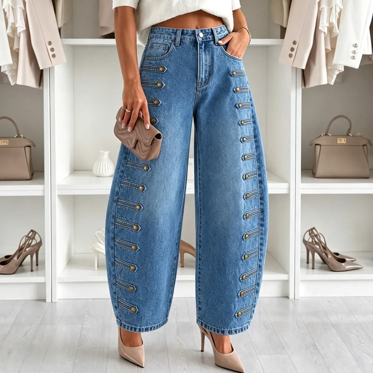 CHICME Women's Wide Leg Jeans High Waisted Side Button Denim Pants Distressed Washed Trousers Retro Y2K Streetwear CHICME Women's Wide Leg Jeans High Waisted Side Button Denim Pants Distressed Washed Trousers Retro Y2K Streetwear