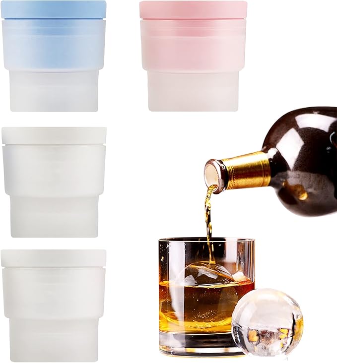 3pcs Large Ice Ball Molds, Silicone Ice Tray, Ice Cube Mold, Round Ice Making Box, 2.5 Inch Sphere Ice for Whiskey & Cocktails(Blue, White, Pink)
