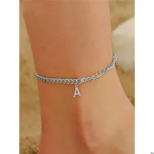 Anklet Female 26 1pc Simple New - Letter Anklet Personality Beach Style Inlaid Stone Accessories