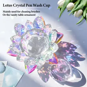 Nail Art Lotus Crystal Cup with Lid Brush Washing Cup Large Lotus Shape Crystal Jewelry Nail Rhinestone Display Makeup Brush Cleaning Tool Makeup Brushes Cleaner