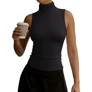 Women's Fall Sleeveless Mock Turtleneck Tank Tops Slim Fitted Shirts 2025 Offic Casual Going Out Vest Cute Clothes