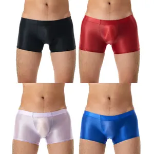 Men's Stretchy Boxer Briefs, Comfort Underwear, Glossy Sexy Silky Booty Mens, Breathable Boxer Brief Underwear, 4 Pack Multicolor Daily Wear Clothes