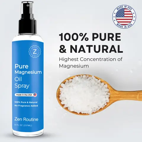 Zen Routine Magnesium Oil Spray - USP Grade Magnesium Chloride for Sleep, Muscle Spasm, Cortisol, Stress Relief, Body Odour and Stress Relief. Restless Legs | Made in USA