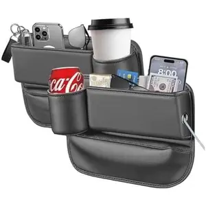 2025 New Car Seat Gap Filler Storage Box with Cup Holder and Storage Space, Can Store Keys, Cards, Phones, Sunglasses, and Small Items (Black, Pair)