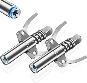 Grease Gun Coupler 12000 PSI, Leak Proof Grease Gun Tip, Double Handle Grease Nozzle, Grease Gun Accessories Compatible with 1/8" NPT Grease Guns, Heavy Duty Grease Coupler 2PCS