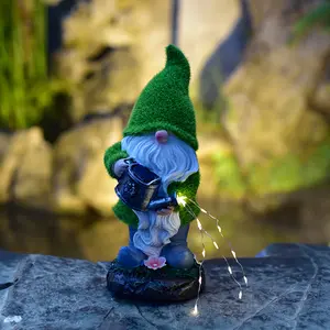 Outdoor Waterproof Solar Night Light, Cartoon Elf Watering Statue, Garden Resin Craft Decor, Yard Gnome Figurine, Resin Artwork Ornament, Garden Decor Lights