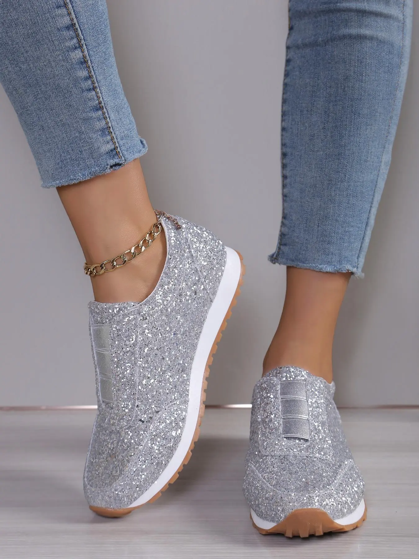 Women's Glitter Sequin Decorated Lace Up Low Top Sneakers, Casual Comfortable Breathable Sports Running Shoes Walking Shoes, All-match Basic Shoes for Daily Wear, Girl, Footwear, Leisure Shoes
