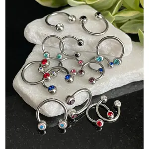 1 Piece Stunning Front Facing CZ Gems 316L Surgical Steel Circular Horseshoe Septum Ring - 16g or 14g
