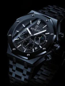 Multifunctional Automatic Chronograph Watch, Luxury Business Men's Wristwatch, High End Watch, Durable Watch, Stainless Steel Quartz, Calendar, Luminescent Hands & Markers, Business Fashion Watches, Quartz Analog Watch