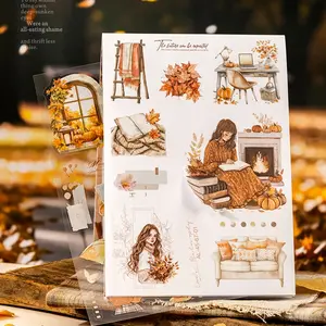 Autumn Invitation Series Large Die-Cut Sticker Book DIY Journal Scrapbook Diary Calendar Photo Frame Cards, 20 Pieces Per Pack