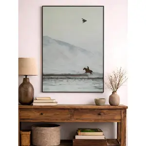 Western Cowboy Horse Poster with Stealth Aircraft, America Western Wall Art, Minimal Mountain Landscape Print, Military Aviation