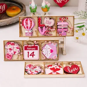 9pcs/1set Valentine's Day wooden ornaments, love love Valentine's Day ornaments, for family party decorations, vintage Valentine's Day decorations