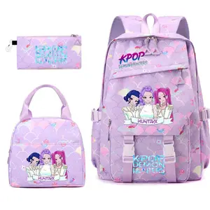KPOP Cartoon Print Student Pencil Case Lunch Bag 3-Piece Backpack