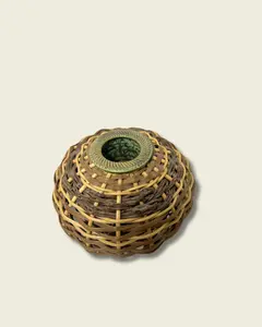 Mixed Media Woven Wicker and Clay Basket, Handmade Art by Stephen Kostyshyn