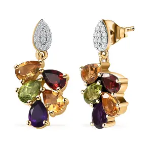 AAA Multi Gemstone 4.15 ctw Earrings in 14K Yellow Gold Christmas Gifts