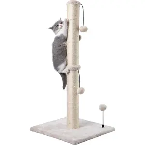 34 Tall     Basics Kitten Scratcher Sisal Scratch Posts Trees with Hanging Ball for Indoor Cats, Beige