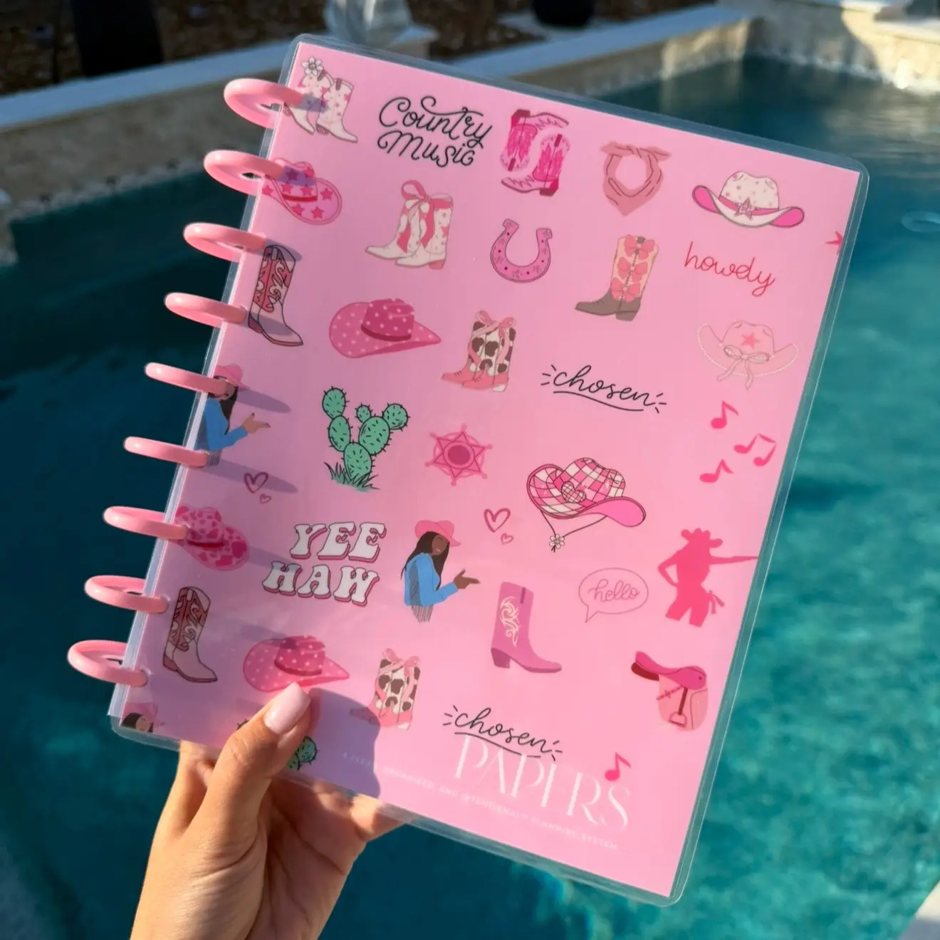 DISC-bound Budget Book - 12mo Undated with Pink Cover, Spiral Binding, and "Country Music" & "Papers" Designs