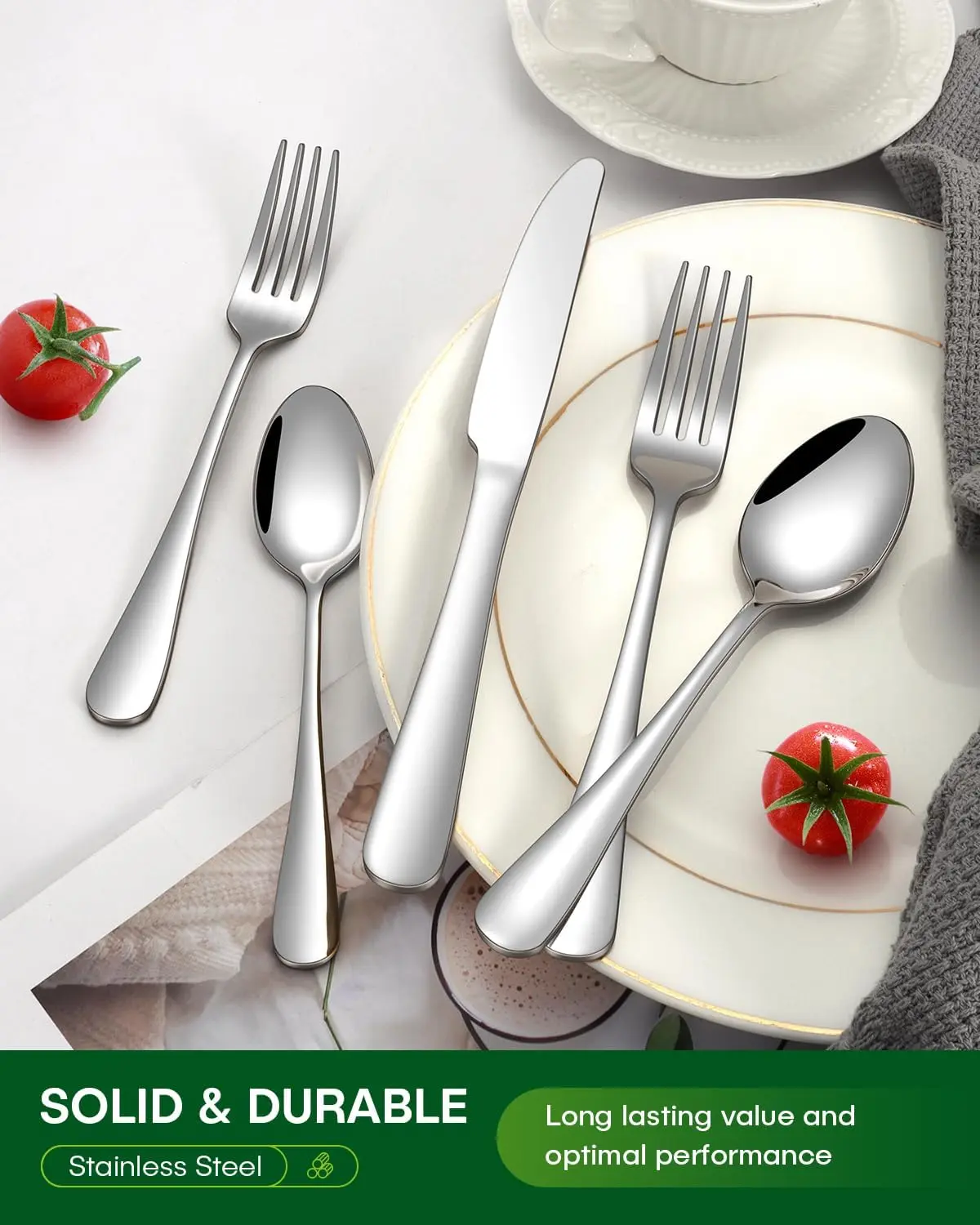 20 Piece Silverware Set for 4 | Stainless Steel Flatware Set with Knives, Forks, Spoons & Teaspoons | Mirror Polished Dishwasher Safe Cutlery Set for Home, Kitchen & Dining | Perfect for gift