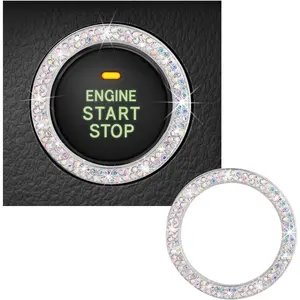 Bling Crystal Double Rhinestone Car Engine Start Decoration Ring, Sparkling Push Start Button Sticker, Key Ignition & Knob Ring Decoration, Bling Car Interior Accessory(AB)