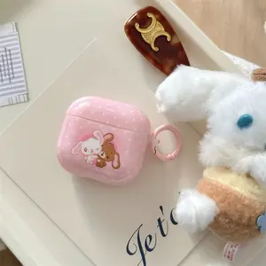 IMD pink polka dot dessert rabbit earphone protective cover with pink round buckle for Airpods 2 3 4 pro/pro2