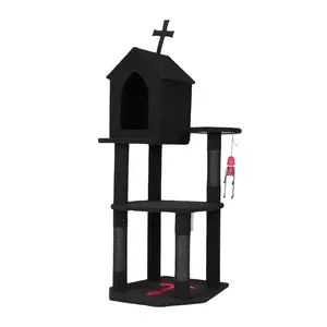 Halloween Gothic Cat Tree with Coffin Bed, 57" Cat Tower with Spacious Cat Condo, Scratching Posts, Hanging Toy, Multi-Level Cat Activities Furniture for Large Cats