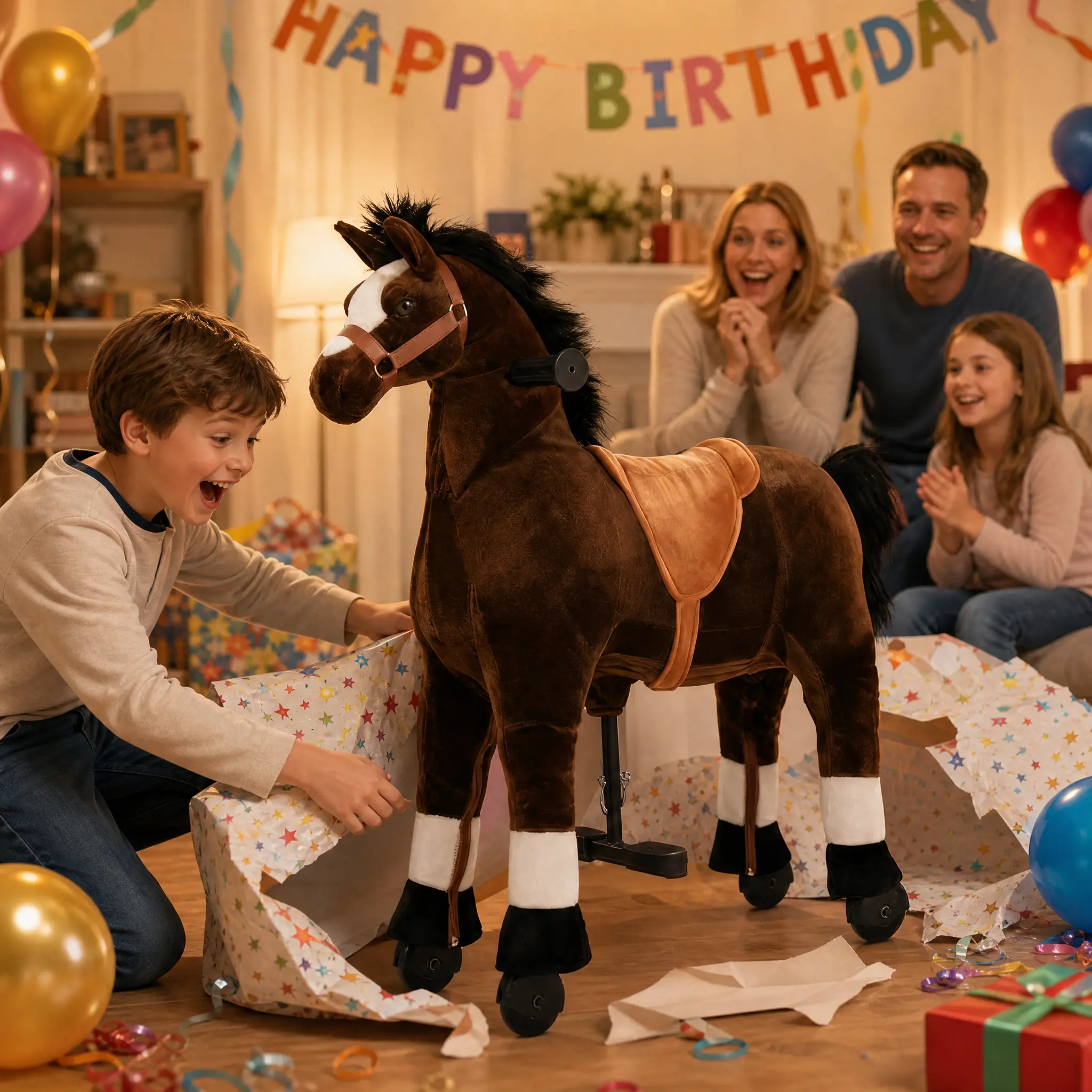 LInor Ride on Horse for Big Kids - 35.8'' Height, Riding Horse Mechanism, No Battery or Electricity, Plush Material, Max Load 165LBS Seat Play Cute